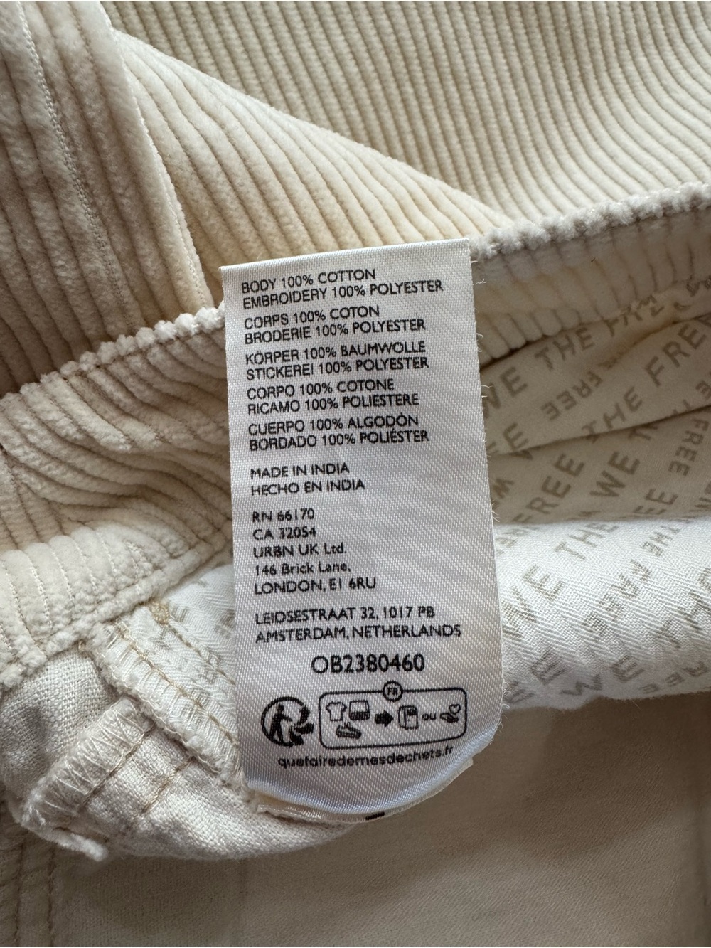 NWT Women's Free People Corduroy Embroidered Cream WideLeg Women’s Jeans Size 28 - Picture 8 of 8